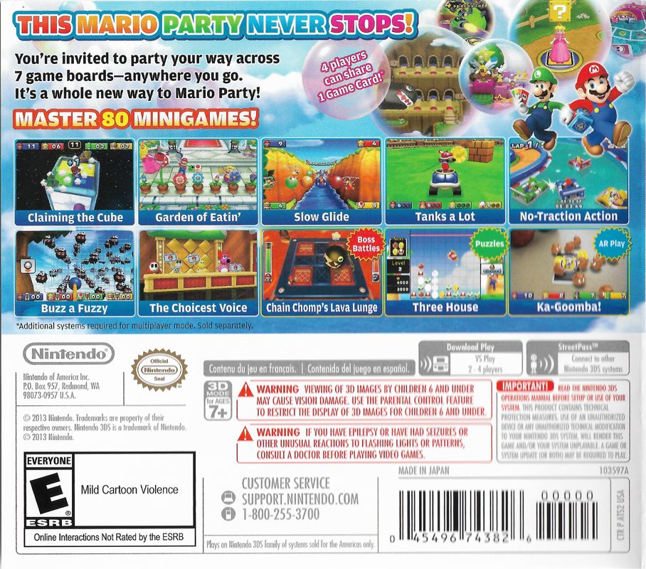 Back Cover for Mario Party: Island Tour (Nintendo 3DS) (Nintendo Selects release)