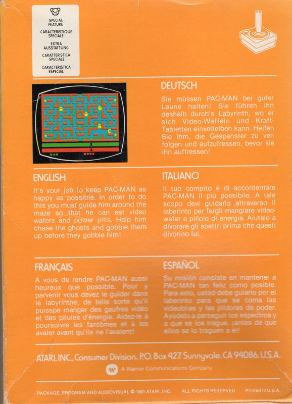 Back Cover for Pac-Man (Atari 2600)