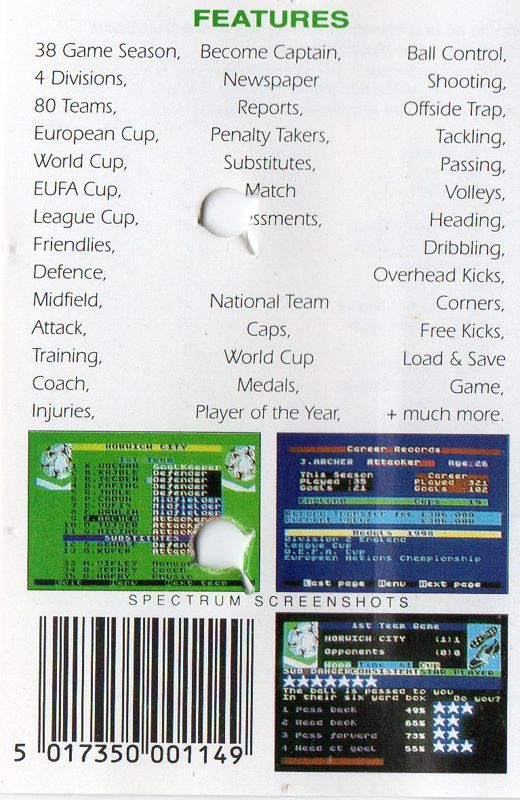 Back Cover for Professional Footballer (ZX Spectrum)