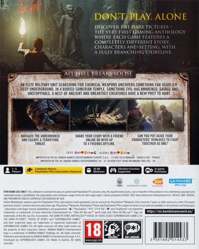 Back Cover for The Dark Pictures Anthology: House of Ashes (PlayStation 5)