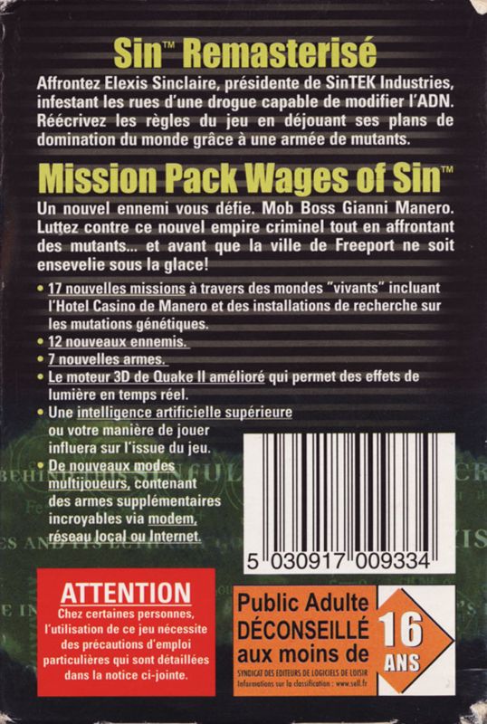 Back Cover for SiN Gold (Windows) (Pack including the two cardboard boxes in a cardboard holder.)