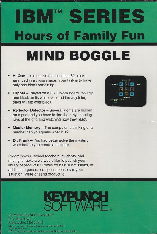 Back Cover for Mind Boggle (DOS)