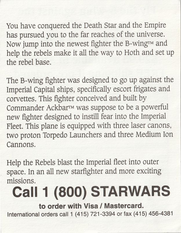 Advertisement for Star Wars: X-Wing - Imperial Pursuit (DOS): B-Wing Back