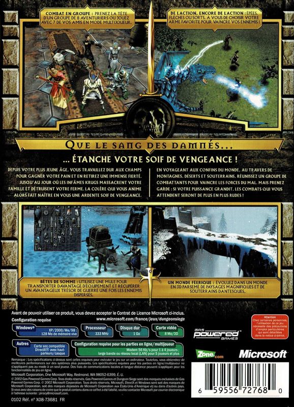 Back Cover for Dungeon Siege (Windows)