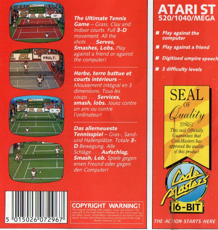 Back Cover for Pro Tennis Simulator (Atari ST)