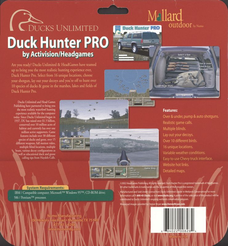 Back Cover for Duck Hunter Pro (Windows) (Mallard Outdoor mousepad bundle)