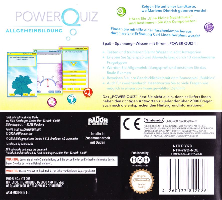 Back Cover for Power Quiz: Allgemeinbildung (Nintendo DS)