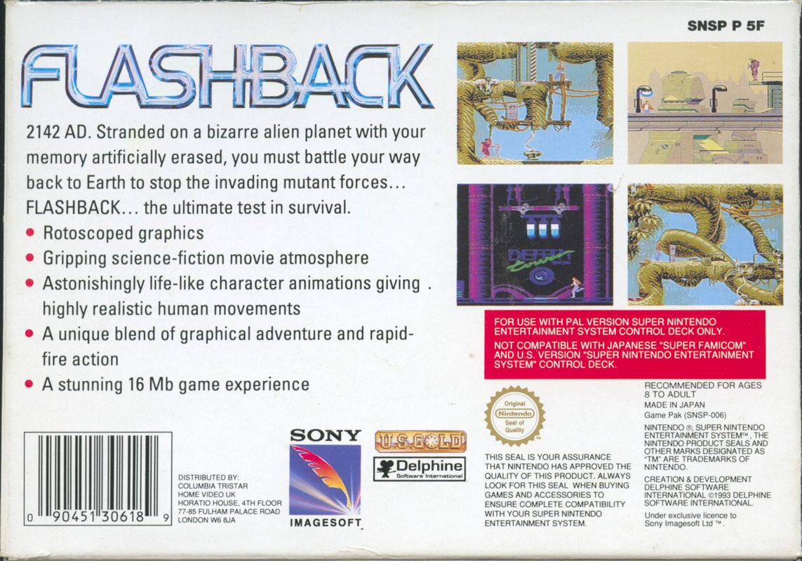 Back Cover for Flashback: The Quest for Identity (SNES)