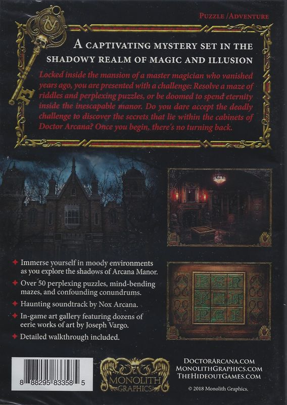 Back Cover for The Cabinets of Doctor Arcana (Macintosh and Windows)
