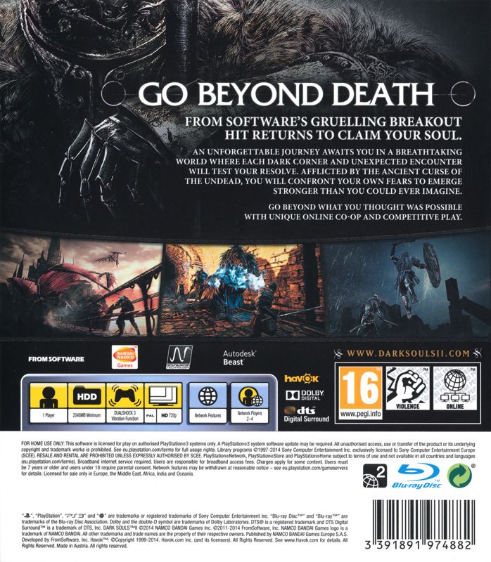 Back Cover for Dark Souls II (PlayStation 3) (General European release)