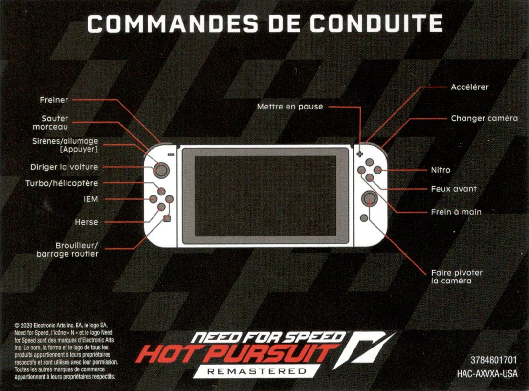 Reference Card for Need for Speed: Hot Pursuit - Remastered (Nintendo Switch): Back