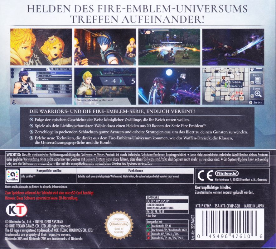 Back Cover for Fire Emblem: Warriors (New Nintendo 3DS)