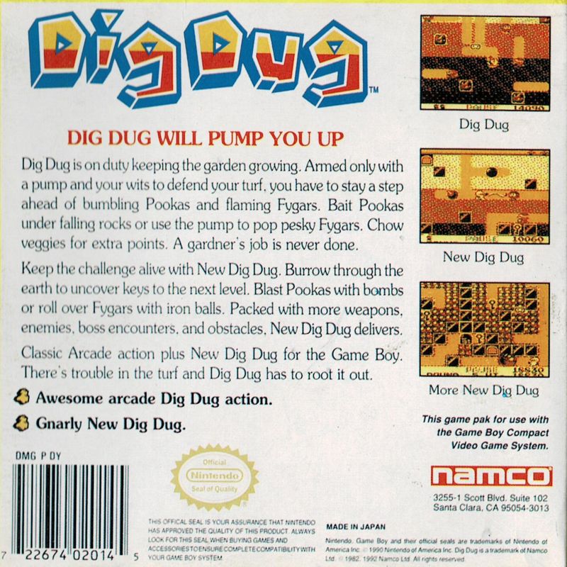 Back Cover for Dig Dug (Game Boy)