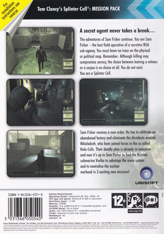 Splinter Cell Pack Tom Clancy's Splinter Cell: Mission-Pack cover or packaging material ...