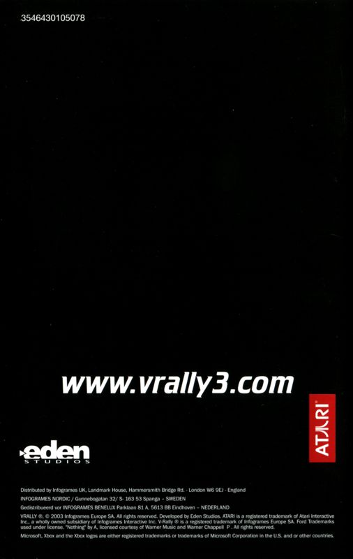 Manual for V-Rally 3 (Xbox): Back