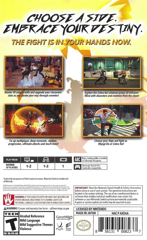 Back Cover for Cobra Kai: The Karate Kid Saga Continues (Nintendo Switch)