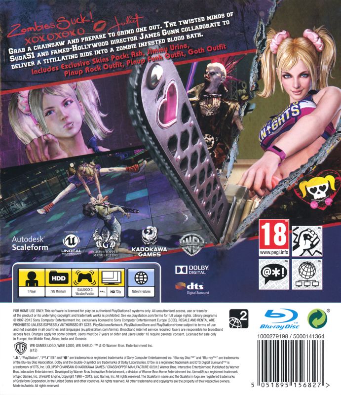 Back Cover for Lollipop Chainsaw (Nordic Edition) (PlayStation 3)