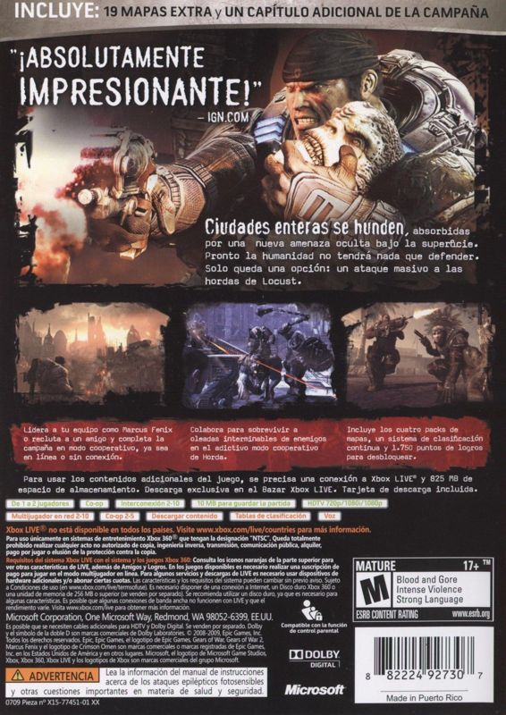 Back Cover for Gears of War 2: Game of the Year Edition (Xbox 360)
