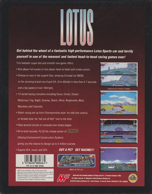 Back Cover for Lotus: The Ultimate Challenge (DOS)