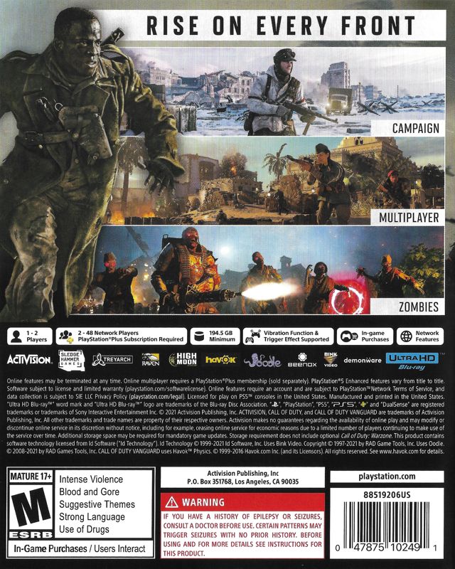 Back Cover for Call of Duty: Vanguard (PlayStation 5)