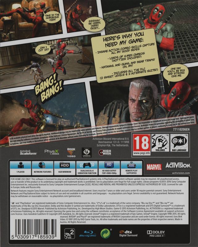 Back Cover for Deadpool (PlayStation 4)