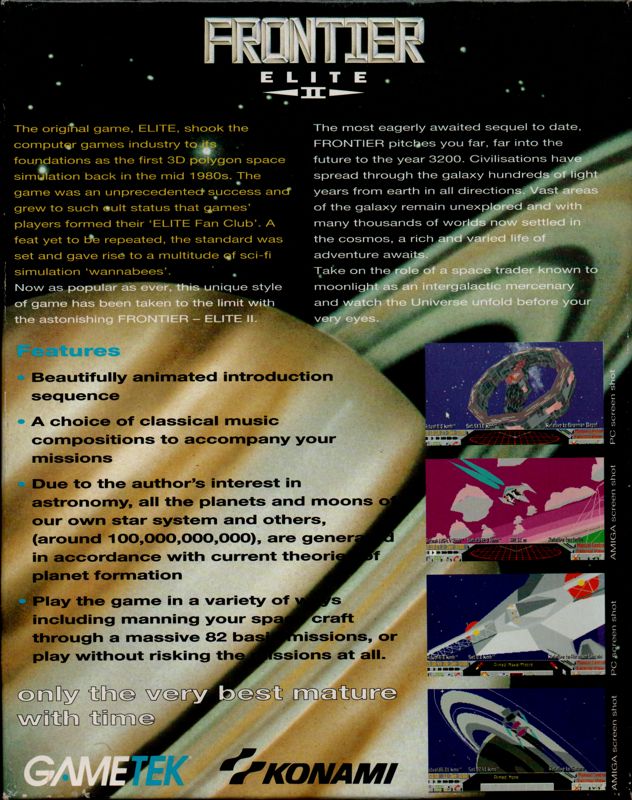 Back Cover for Frontier: Elite II (Amiga)