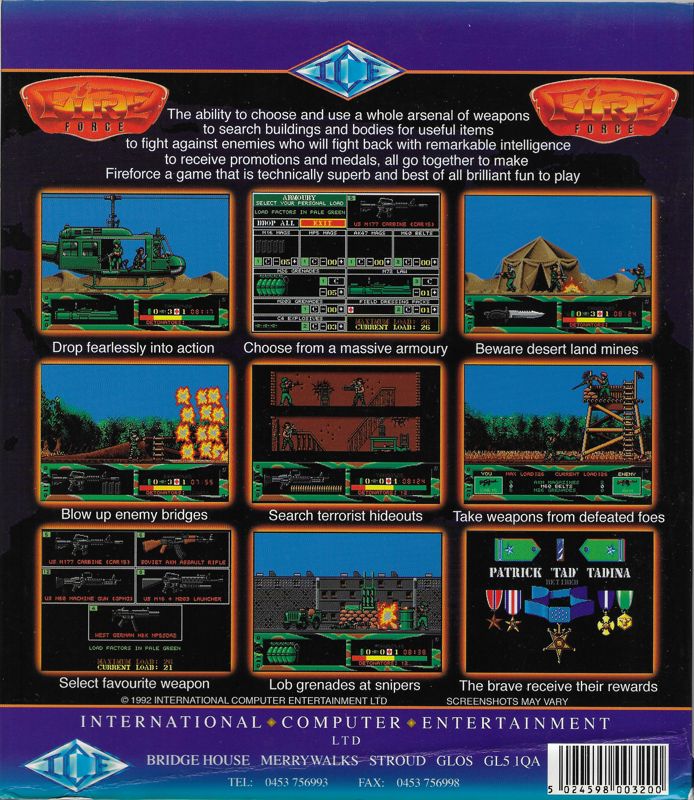 Back Cover for Fire Force (Amiga)