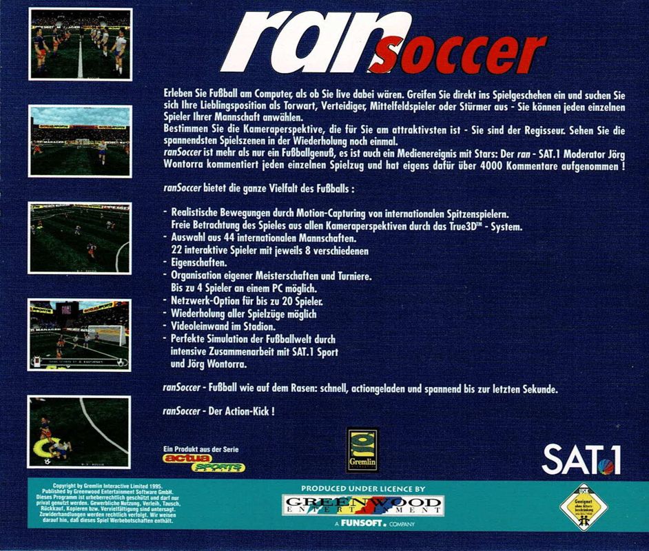 Other for VR Soccer '96 (DOS) (First release): Jewel Case - Back