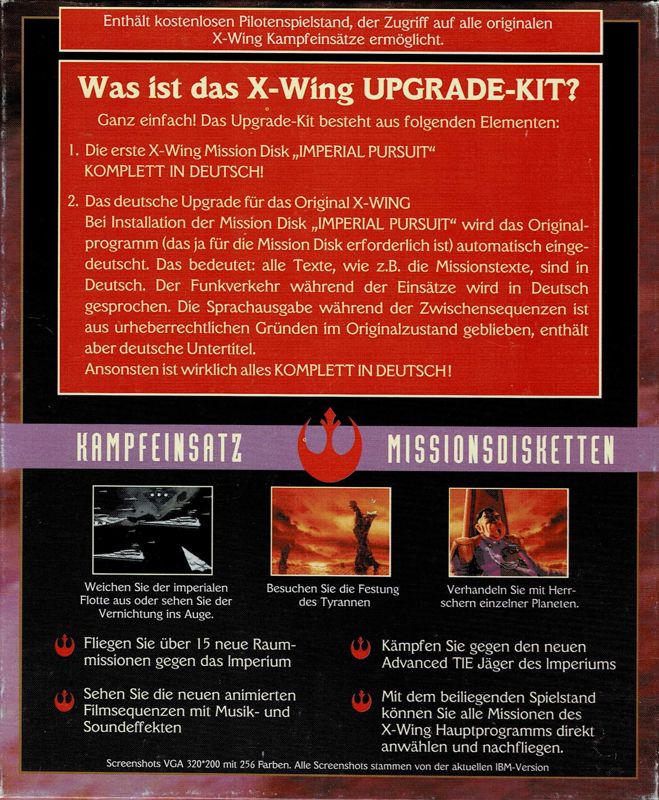 Back Cover for Star Wars: X-Wing - Imperial Pursuit (DOS) (Complete German release)