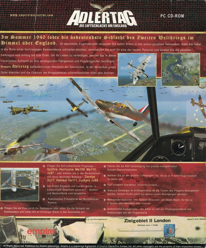 Back Cover for Rowan's Battle of Britain (Windows)