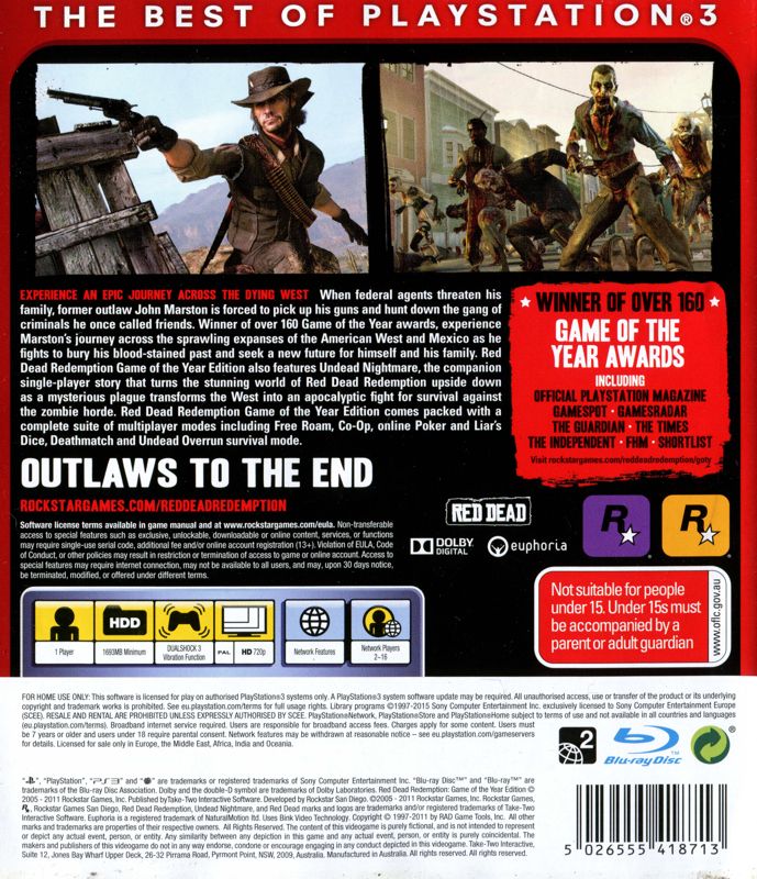 Back Cover for Red Dead Redemption: Game of the Year Edition (PlayStation 3) (Essentials release)