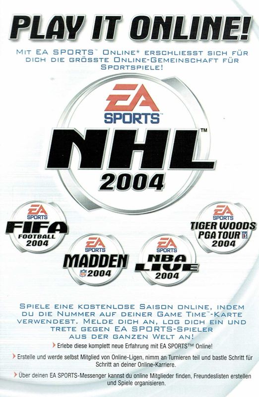Extras for NHL 2004 (Windows): Game Time code - Front