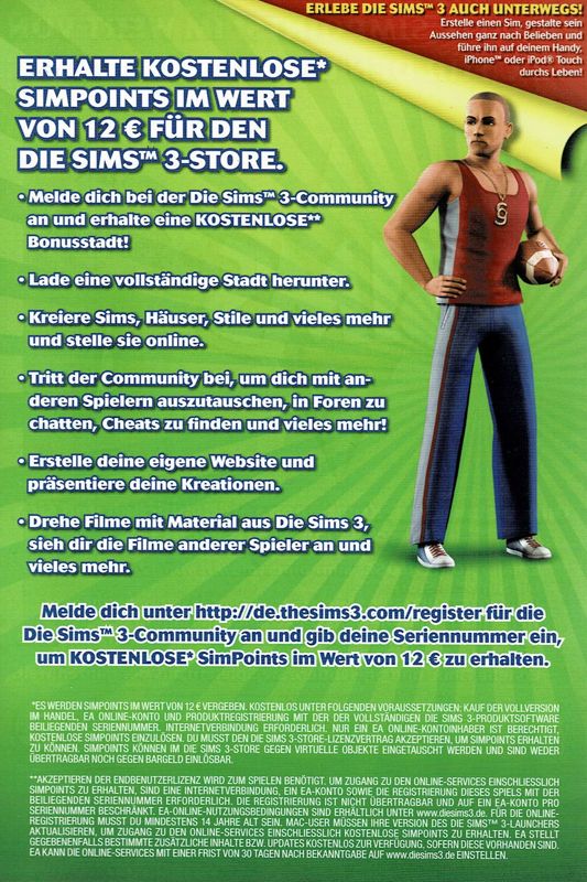 Advertisement for The Sims 3 (Macintosh and Windows): Back