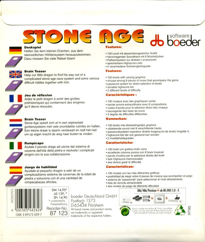 Back Cover for Stone Age (DOS) (BigStar 3,5" release)