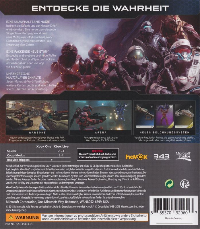 Back Cover for Halo 5: Guardians (Xbox One)