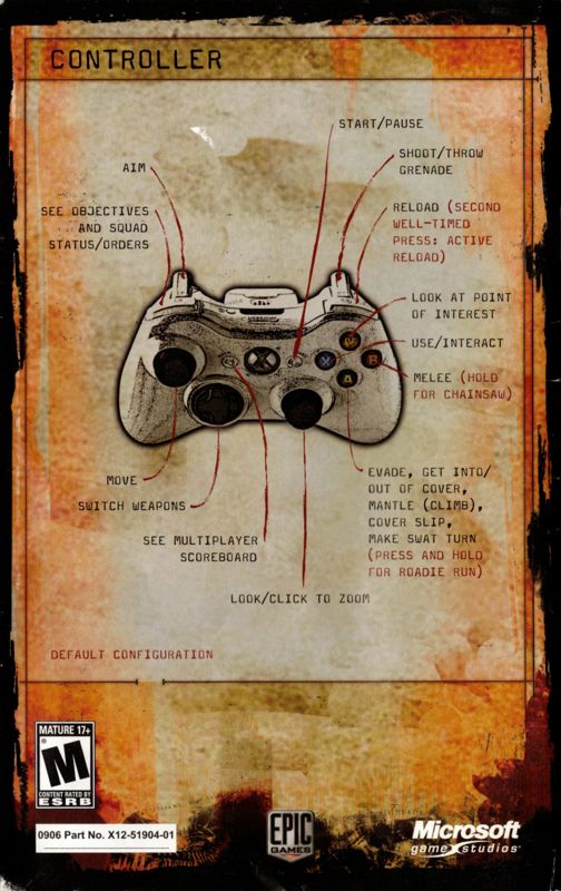Manual for Gears of War (Xbox 360): Back