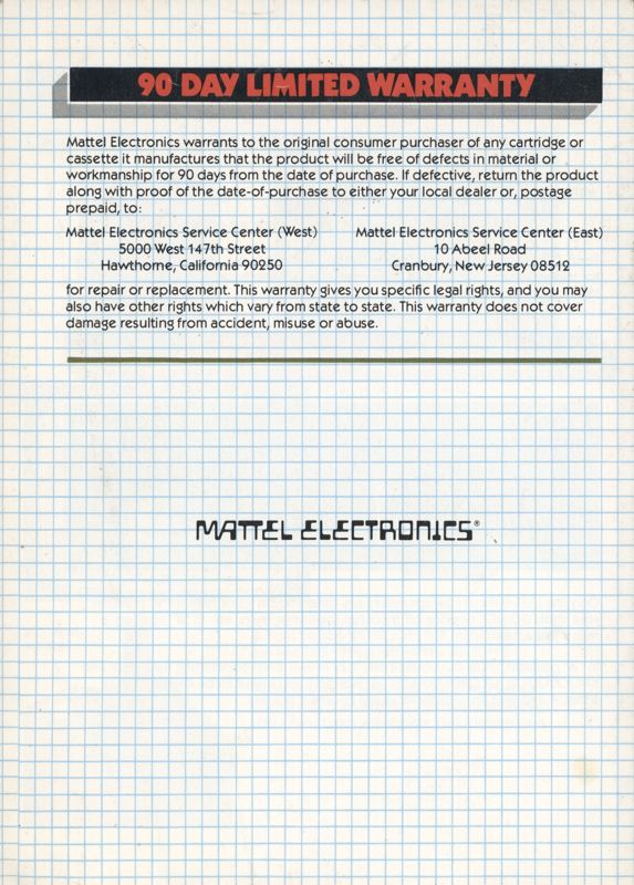 Manual for Armor Battle (Atari 2600): Back