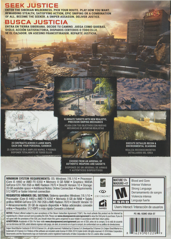 Back Cover for Sniper: Ghost Warrior - Contracts (Windows)