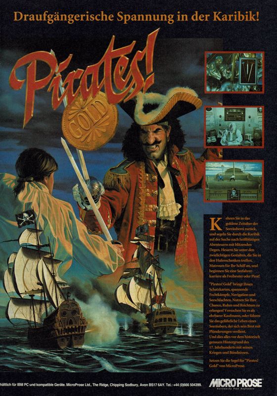 Pirates! Gold Magazine Advertisement (Magazine Advertisements): Power Play (Germany), Issue 08/1993