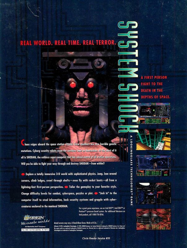 System Shock Magazine Advertisement (Magazine Advertisements): Computer Gaming World (US), Issue 120 (July 1994)
