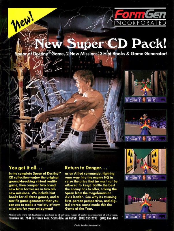 Spear of Destiny: Super CD Pack Magazine Advertisement (Magazine Advertisements): Computer Gaming World (US), Issue 121 (August 1994)