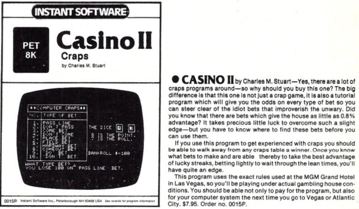 Casino II: Craps Magazine Advertisement (Magazine Advertisements)