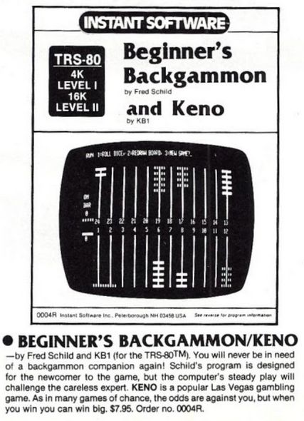 Beginner's Backgammon and Keno Magazine Advertisement (Magazine Advertisements)