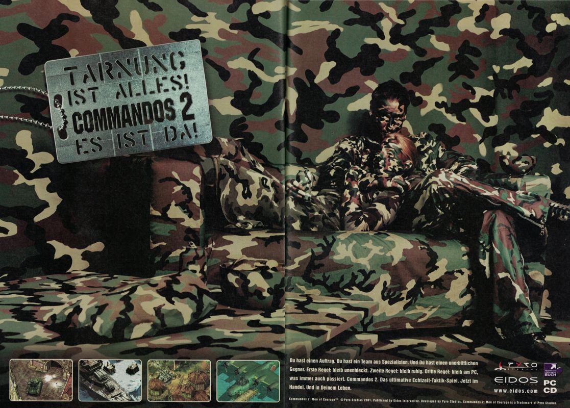 Commandos 2: Men of Courage Magazine Advertisement (Magazine Advertisements): PC Action (Germany), Issue 11/2001