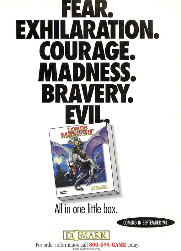 Lords of Midnight Magazine Advertisement (Magazine Advertisements): Computer Gaming World (US), Issue 122 (September 1994)