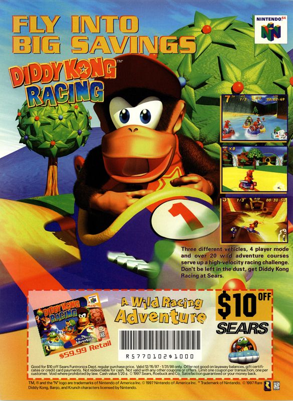 Diddy Kong Racing Magazine Advertisement (Magazine Advertisements): Next Generation (U.S.) Issue #37 (January 1998)