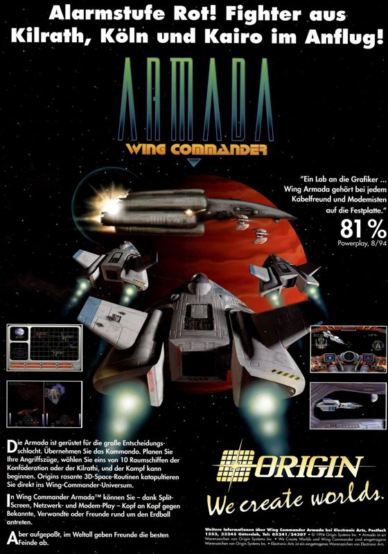 Wing Commander: Armada Magazine Advertisement (Magazine Advertisements): PC Games (Germany), Issue 09/1994
