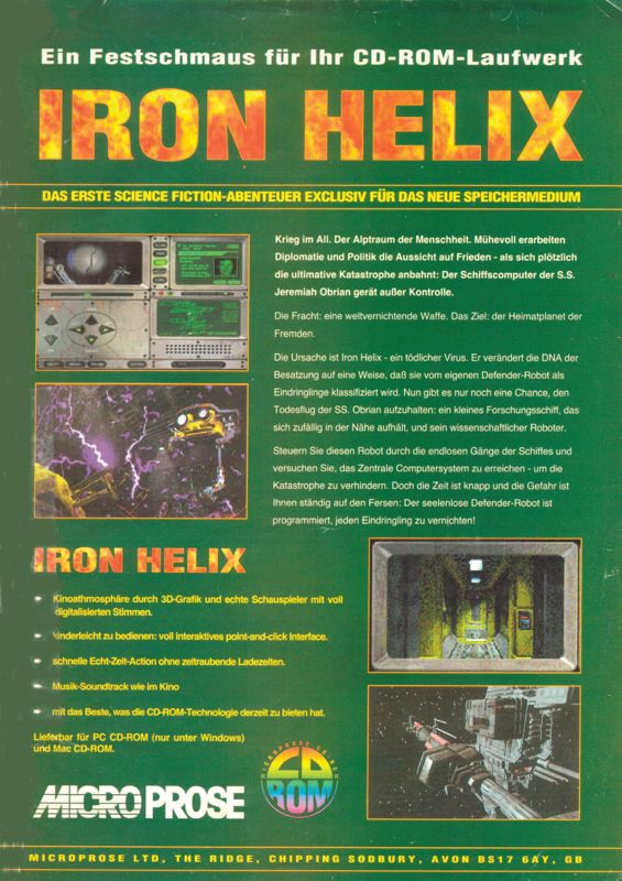 Iron Helix Magazine Advertisement (Magazine Advertisements): PC Games (Germany), Issue 02/1994