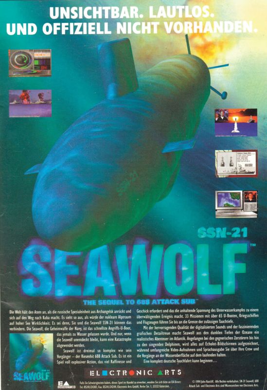 SSN-21 Seawolf Magazine Advertisement (Magazine Advertisements): PC Games (Germany), Issue 05/1994