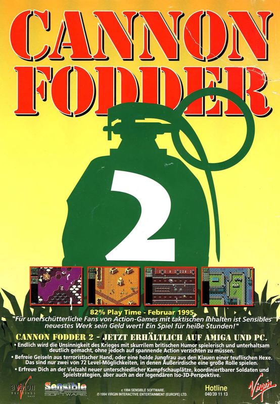 Cannon Fodder 2 Magazine Advertisement (Magazine Advertisements): PC Games (Germany), Issue 03/1995